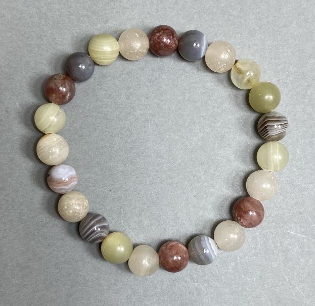 Onyx and Agate Bracelet with Smooth 8mm Beads, 18 cm Stretch