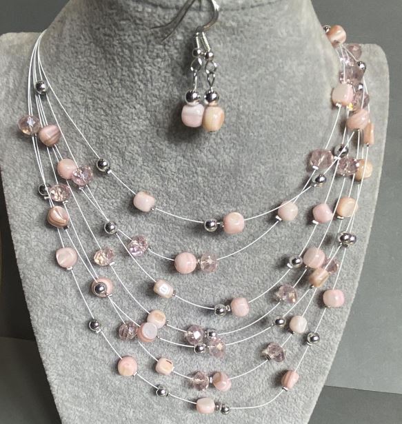 Набір Сережки і Кольє "На струнах душі" перламутр намистини, діаметр 7мм 7, 5х5, 5мм, довжина 45-50см