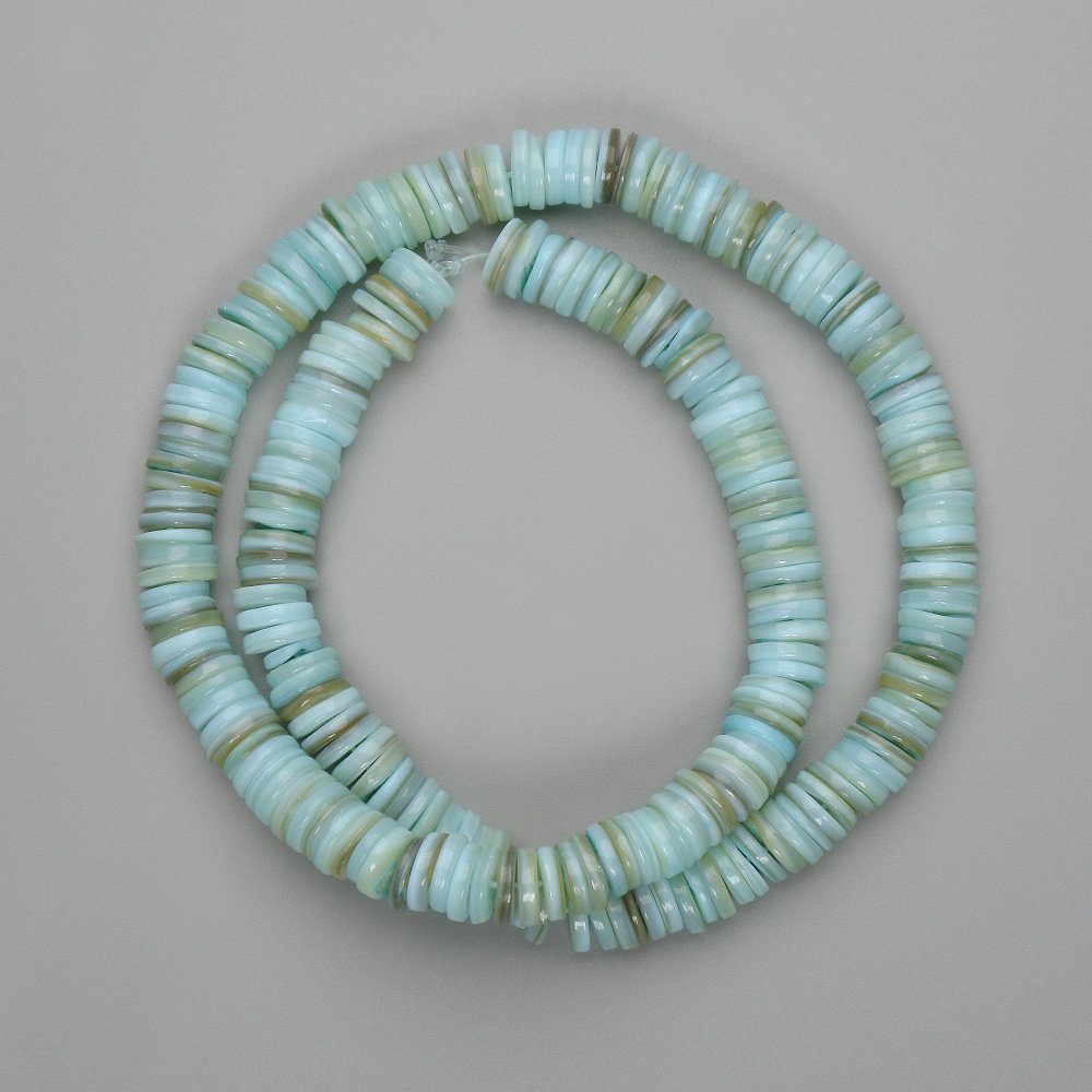 Skafarka shell rondelle beads, 8 x 1–1.5 mm, 40 cm length on monofilament