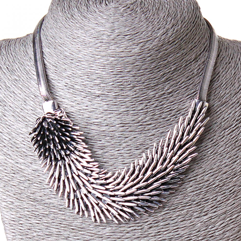 Necklace 'Silver Hedgehog' pendant steel (15×3 cm) with crystals, length 40–50 cm