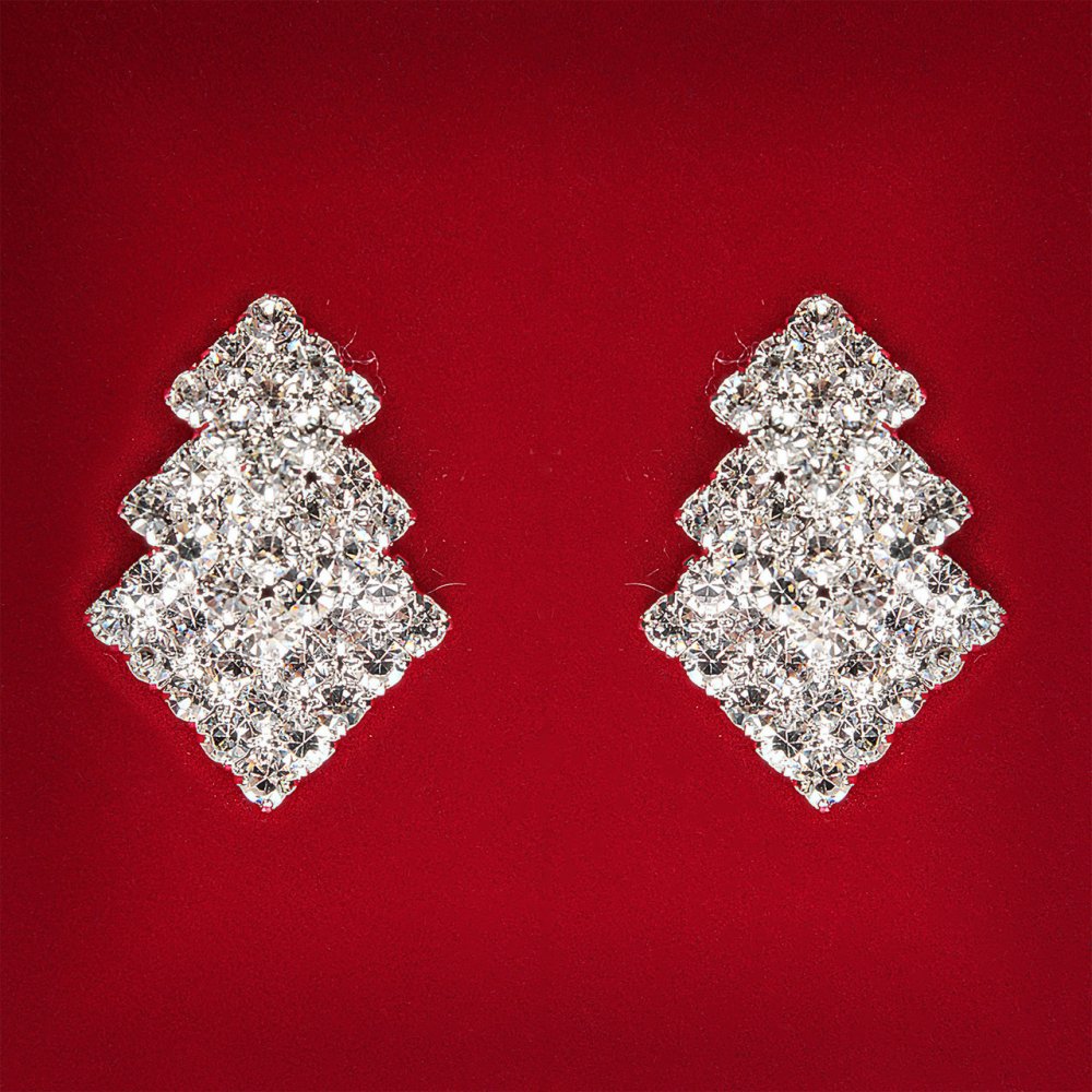 ( 27x18 мм ) Сережки жіночі білі стрази світлий метал весільні вечірні пусети кульчики ( пусети ) ялинка середні