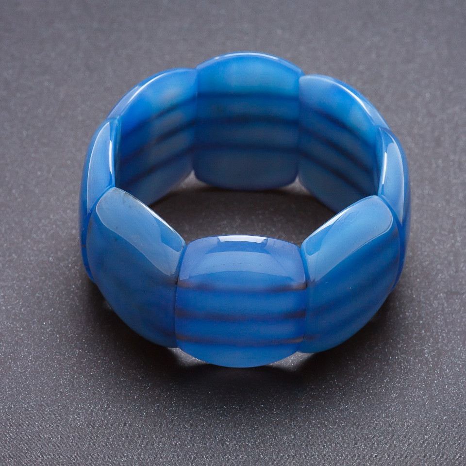 Blue Elite Agate Bracelet on Elastic, Rounded Link 4x2, 8 cm
