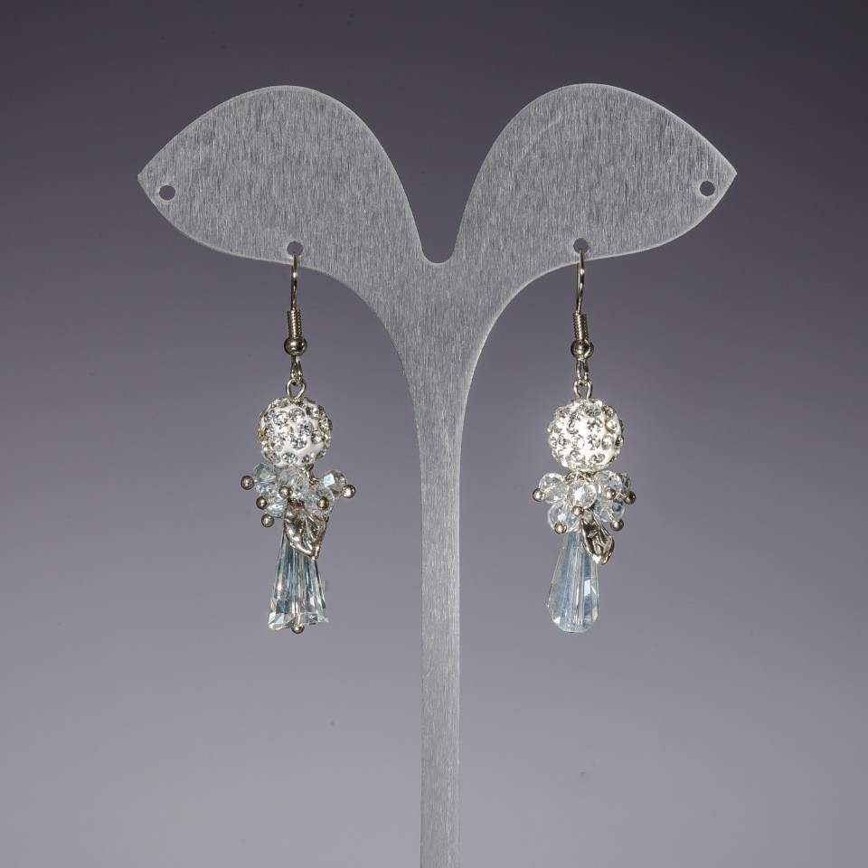 Earrings 'Evening' white 'soffits', white transparent Czech crystal, length 5 cm