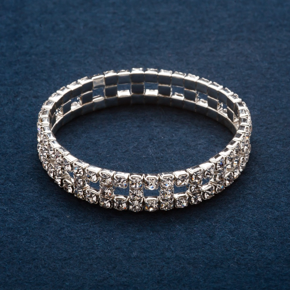 Браслет стразовий "шахматка" дворядний стрейч обхват 17см