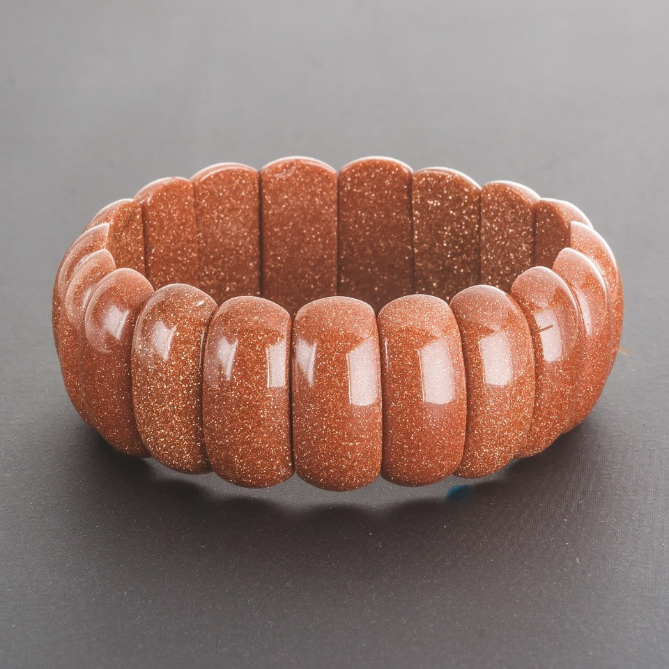 Aventurine bracelet 'Golden Sand' on elastic, rectangular link 25x12 cm (±)