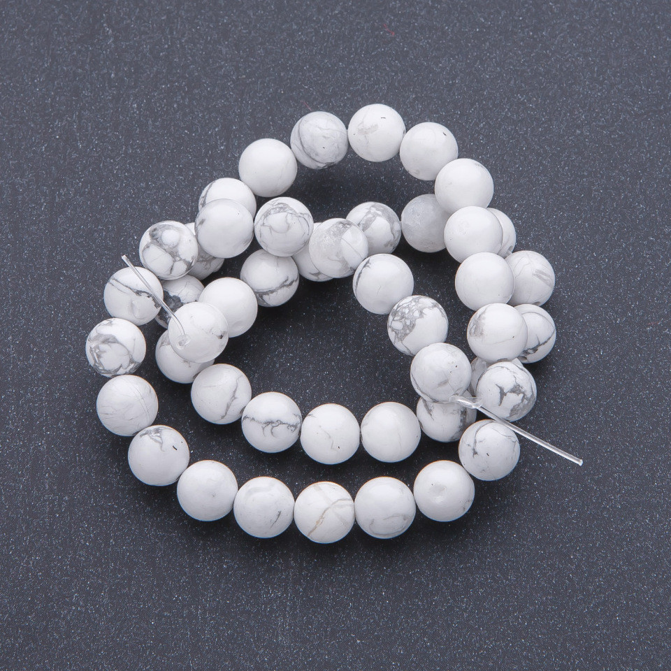Howlite Beads on String, Natural Stone, Smooth Round Beads, 8mm Diameter +/-, 38 cm Length