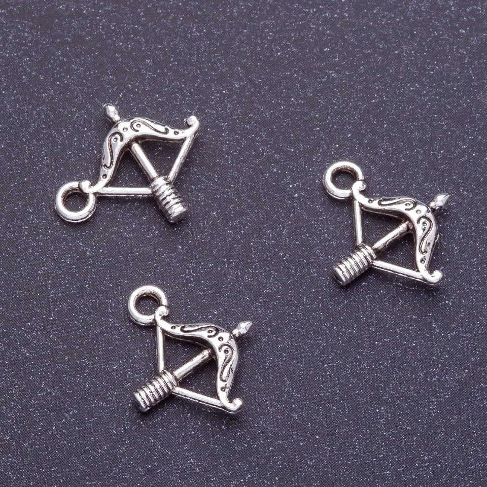 Crossbow Pendant Fittings, Length 16 mm, Diameter 1-1.5 mm, Silver Color, Pack 20 g +/- 42 pcs