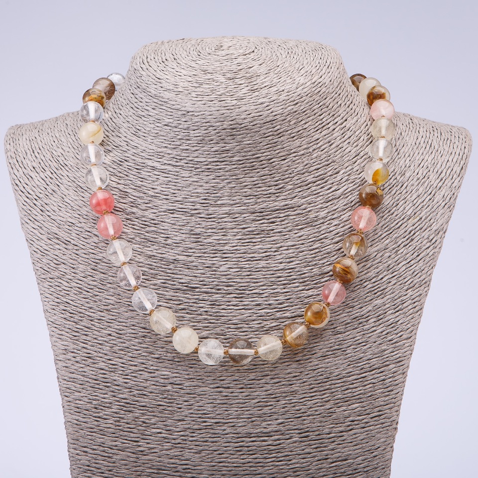 Natural chalcedony necklace, 10 mm diameter, 45 cm length
