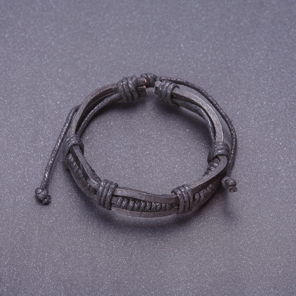 Bracelet 'Tracker' black eco-leather with draw closure