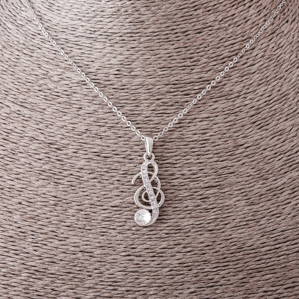 Pendant on a chain "Treble Clef", diameter 2.5 cm, length 55 cm, metal color "silver"