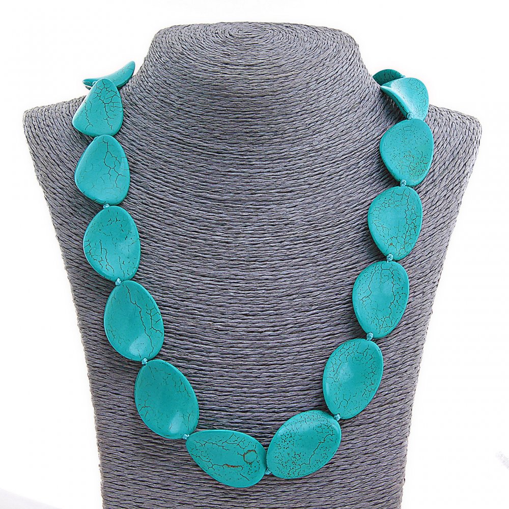 Turquoise Necklace (pressed), oval flat slightly twisted, length 71 cm
