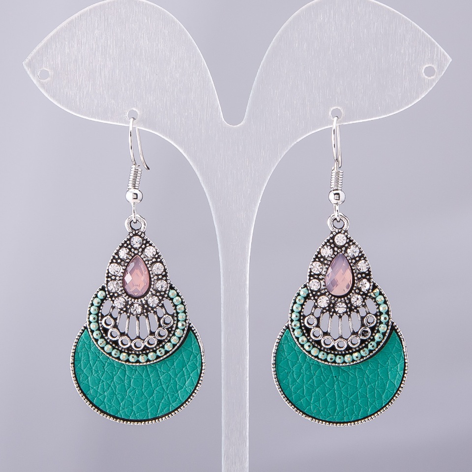 Earrings 'Drop' Handmade series green d-40x25mm, length 5.5 cm