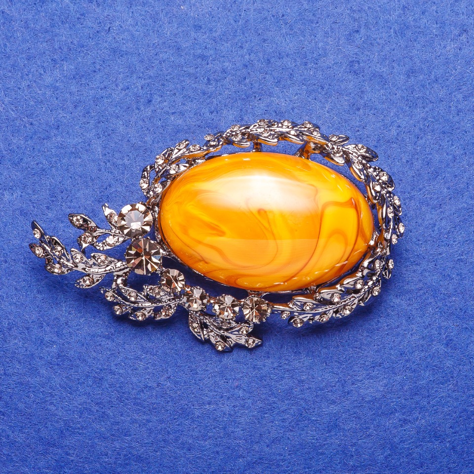 Amber Brooch under Drip Silver