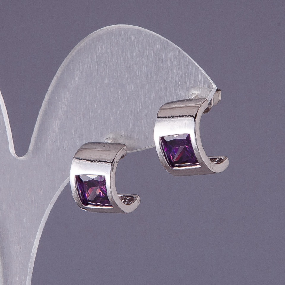 Purple Crystal Earrings 13x9 mm