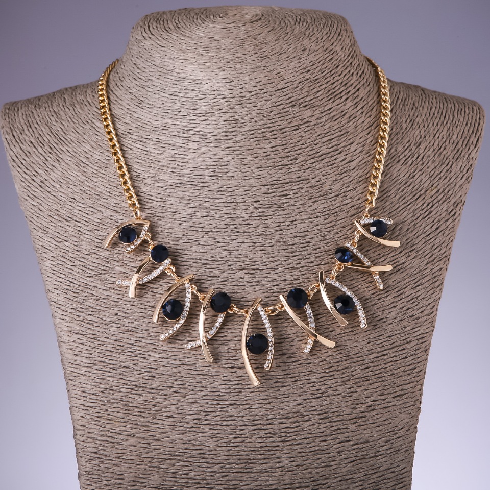Necklace with blue crystals "Zigzag", length 42-50 cm