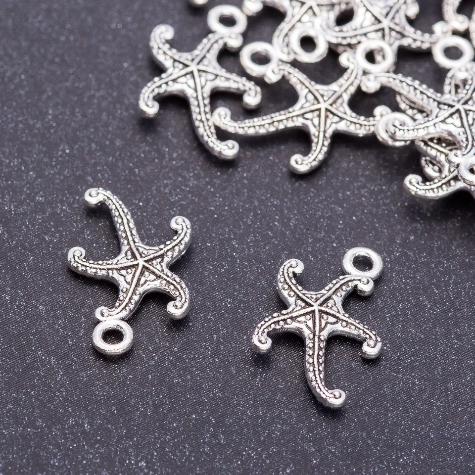 Sea Star Pendant, 12 mm diameter, 18 mm length, 5 mm hole, packaging 20 g +/- 26 pcs