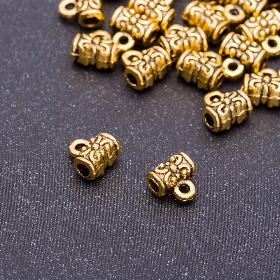 Bail holder hardware in antique gold color, diameter 7×4×7 mm, hole 3.5 mm, packaging 20 g ± 40 pcs