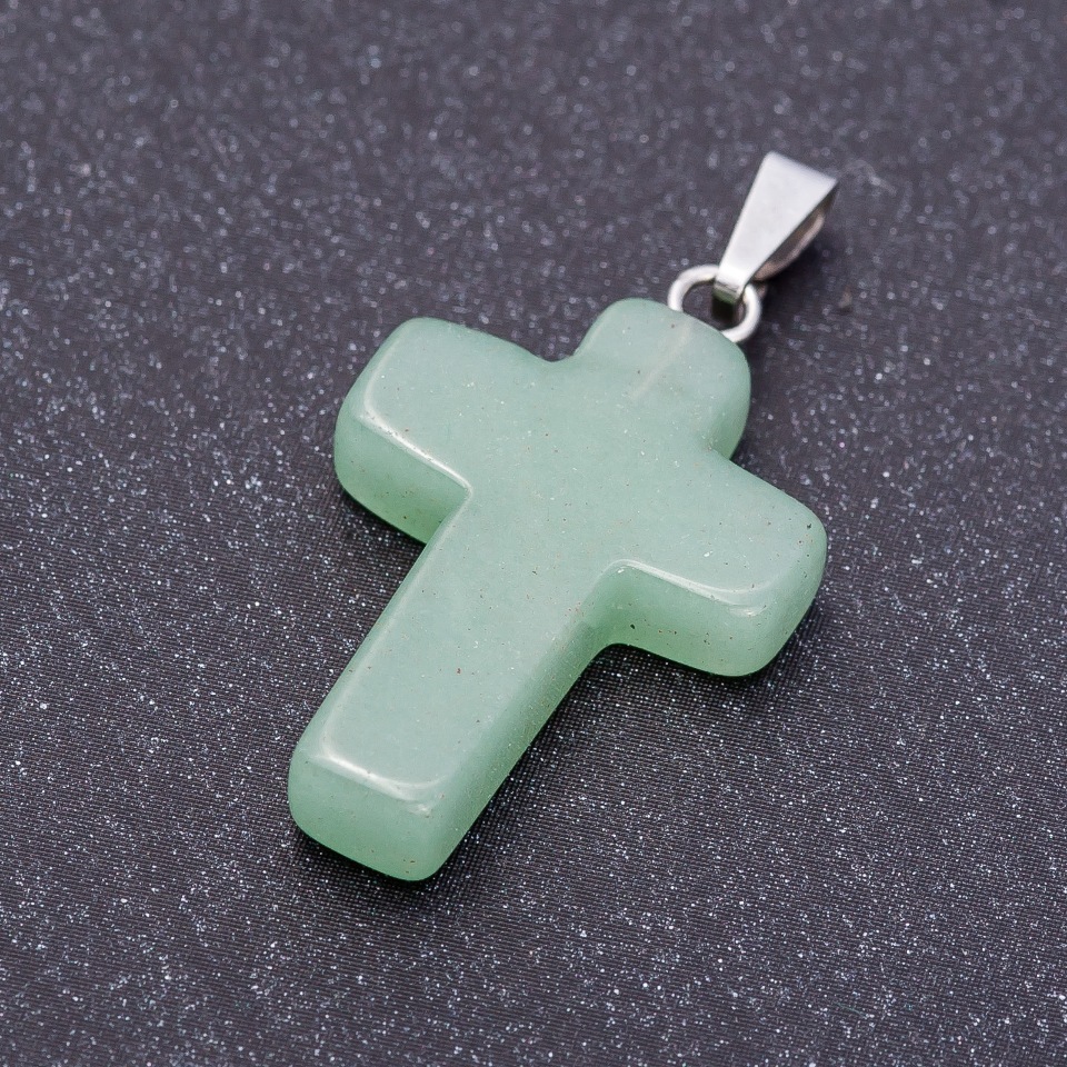 Cross Pendant, Nephrite Stone 18x27mm