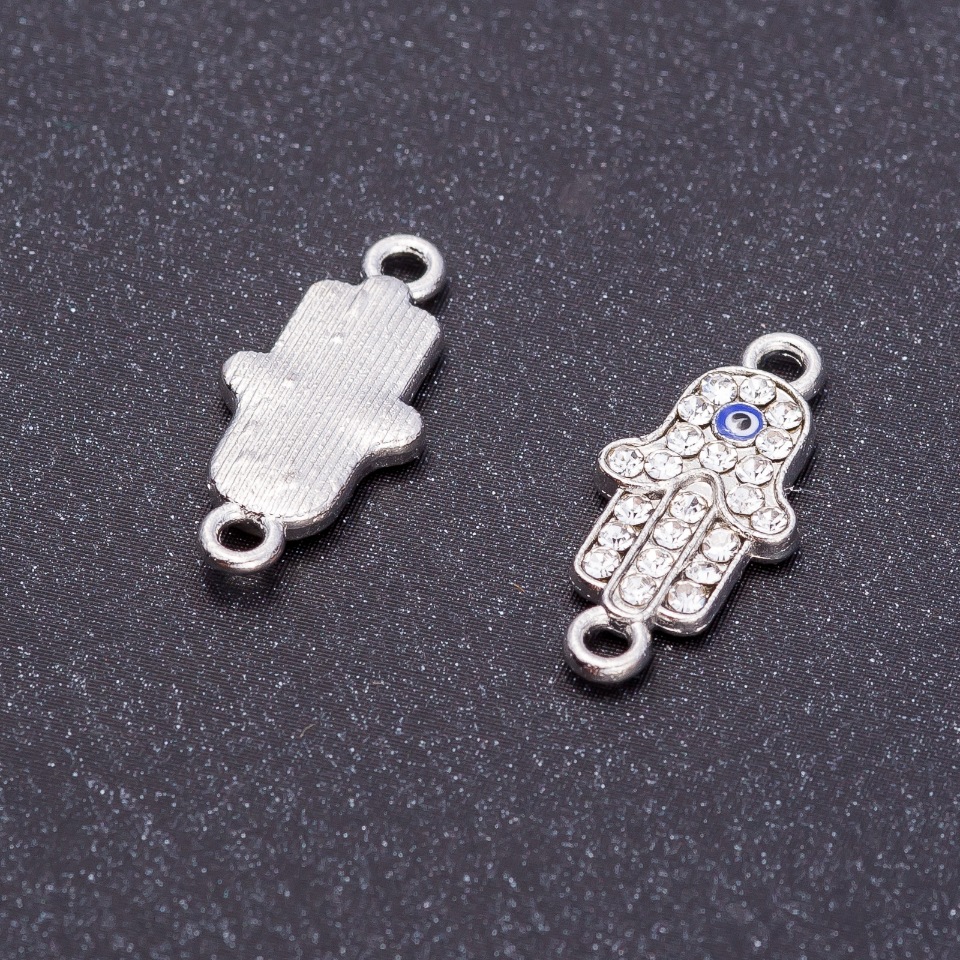 Connector findings «Eye Palm» with crystals in silver color, diameter 9 mm, L0 mm hole, 5 mm facet, 4 pcs