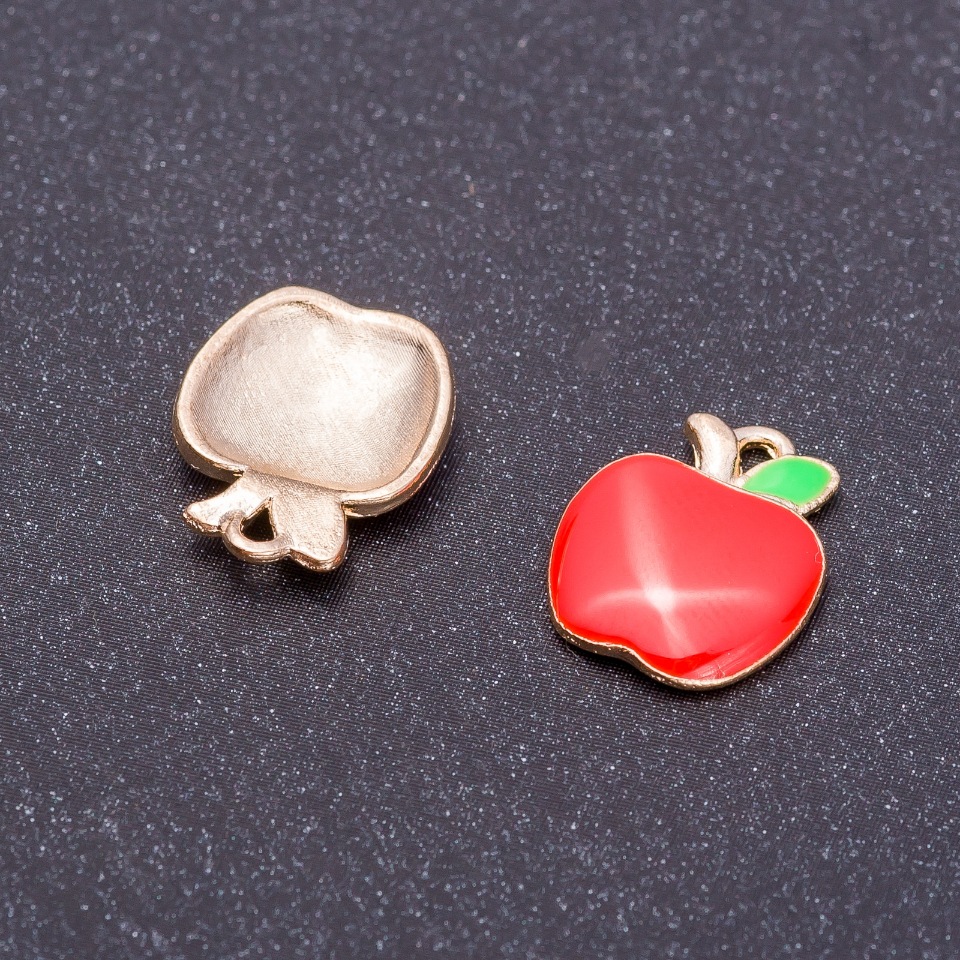 Pendant fittings 'Apple' red enamel, 'gold', diameter 12mm, length 15mm, hole 5mm, 7 pcs