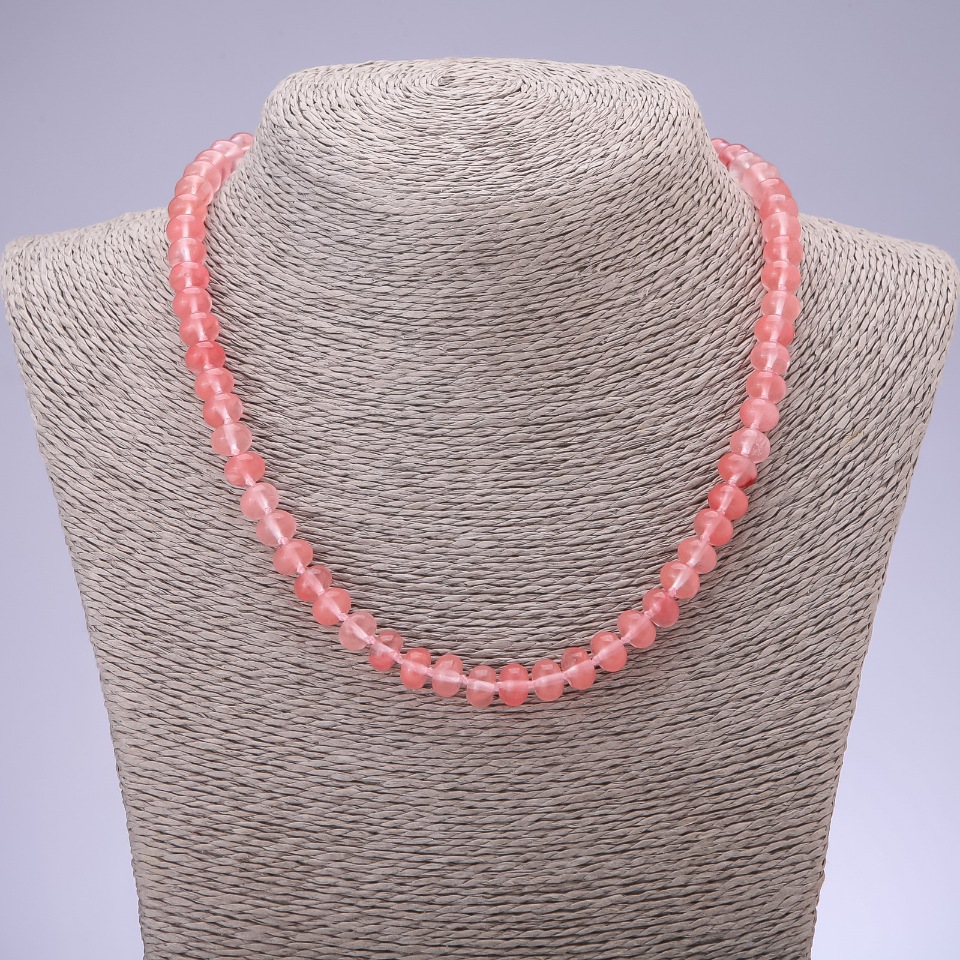 Natural chalcedony bead necklace, smooth rondel beads, 8×5 mm, 45 cm long