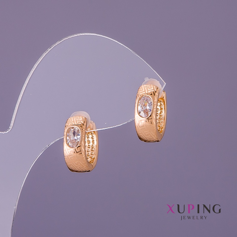 Xuping Earrings with white stones, 5 mm diameter, 13 mm length, gold color