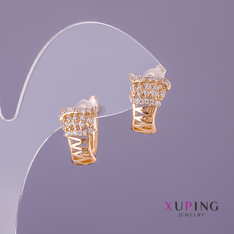 Xuping Earrings with White Crystals, 10 mm diameter, 15 mm length, Gold color