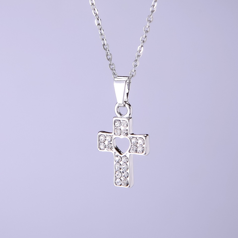 Anchor Chain Pendant: Cross with Heart, 20x14 mm, length 40-45 cm
