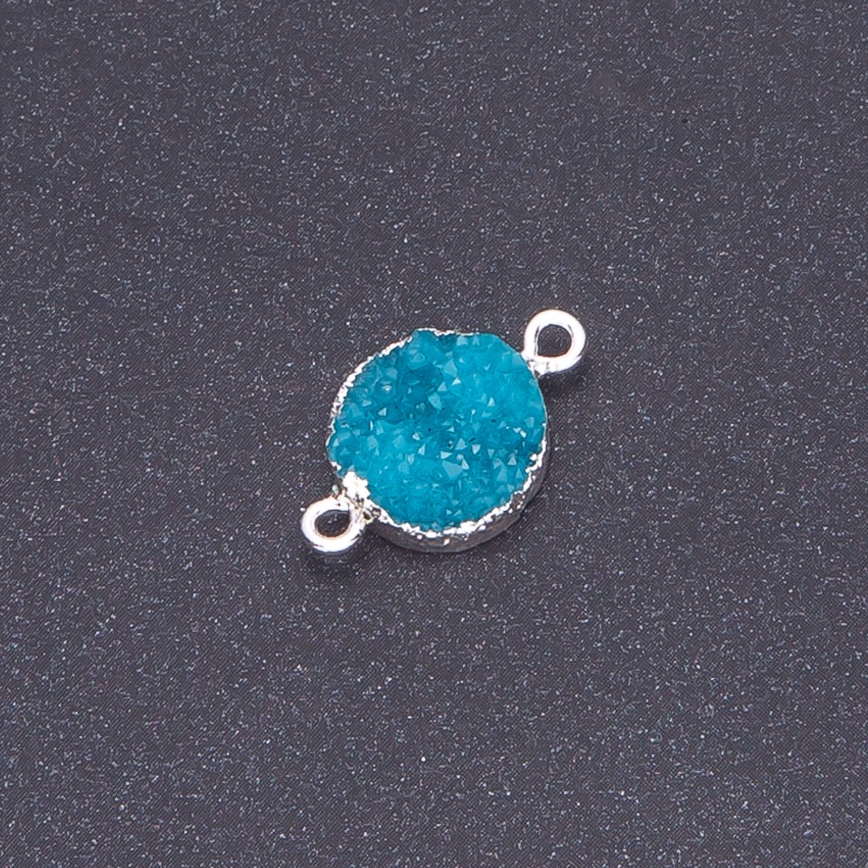 Connector dark turquoise "Druse" acrylic "silver", diameter 14mm, thickness 3mm