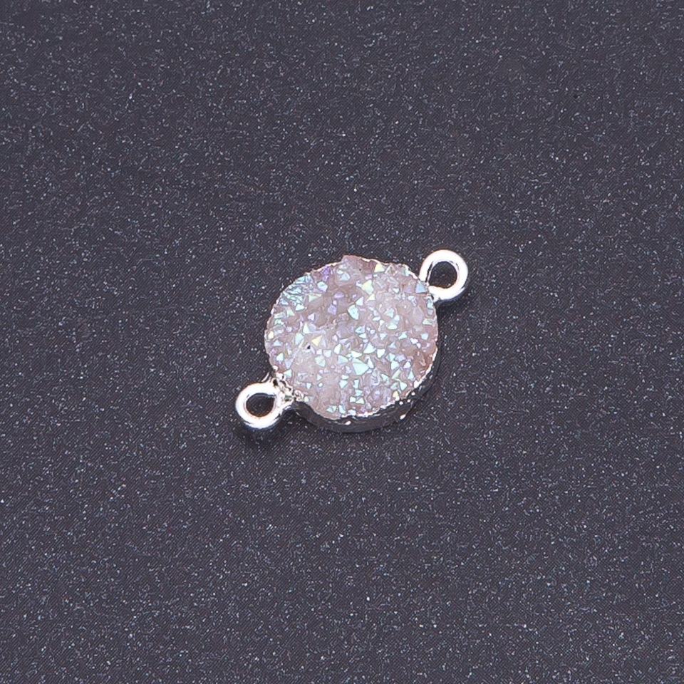 White Cosmos "Druzy" Connector Acrylic "Silver", diameter 14mm, length 3mm