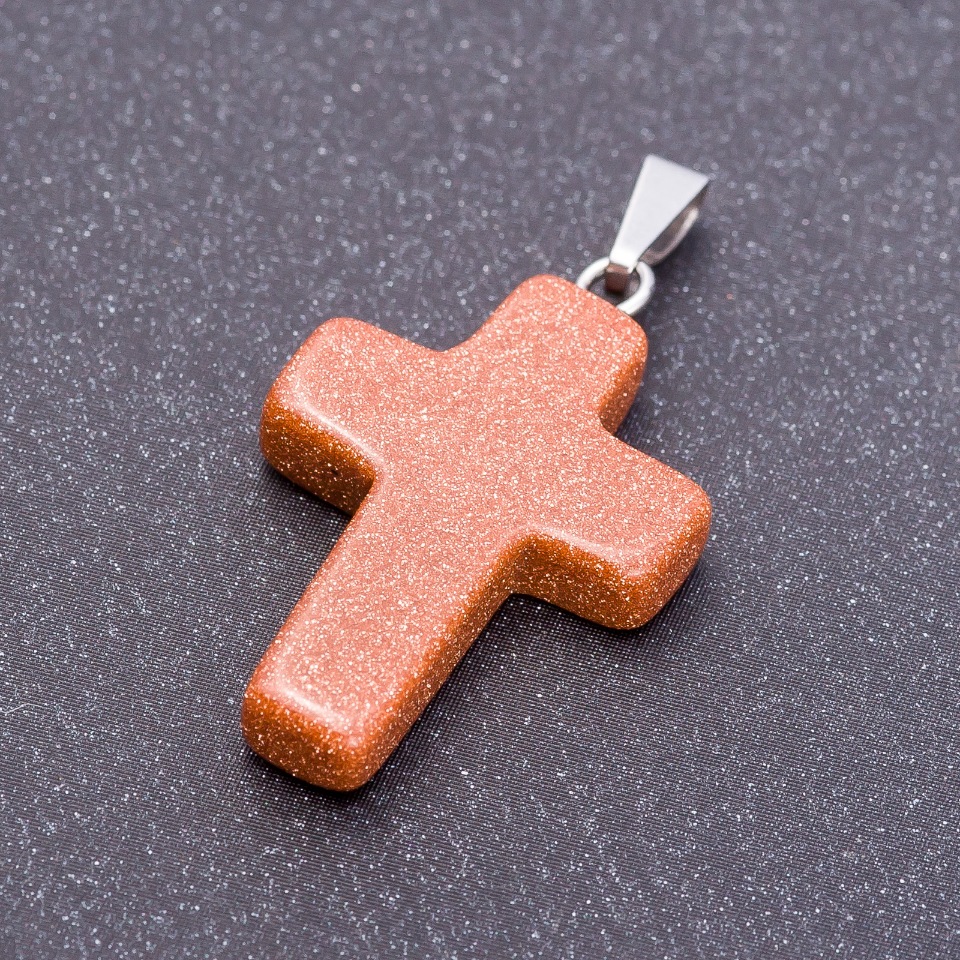 Pendant Cross, Aventurine Stone, Golden Sand 18x25 mm