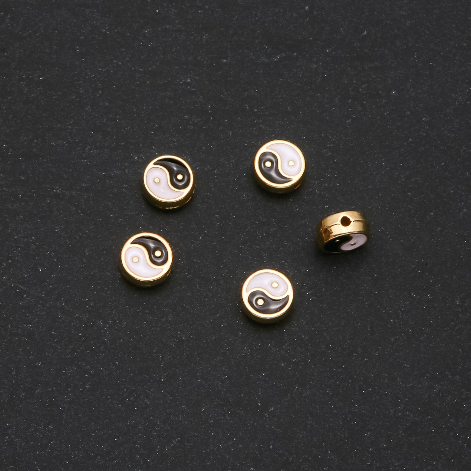 Yin-Yang Inlay 9x4mm, Pack of 5, Yellow Metal
