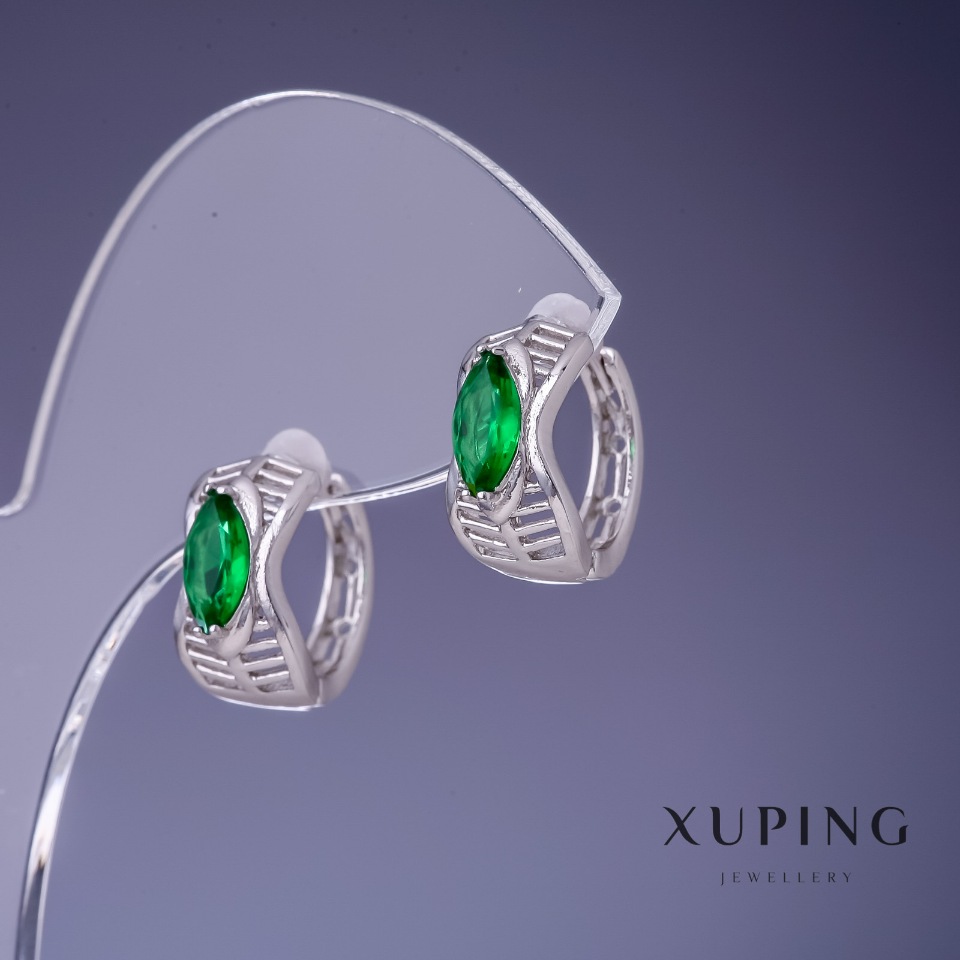 Xuping Earrings with Green Crystals 15x7mm Rhodium