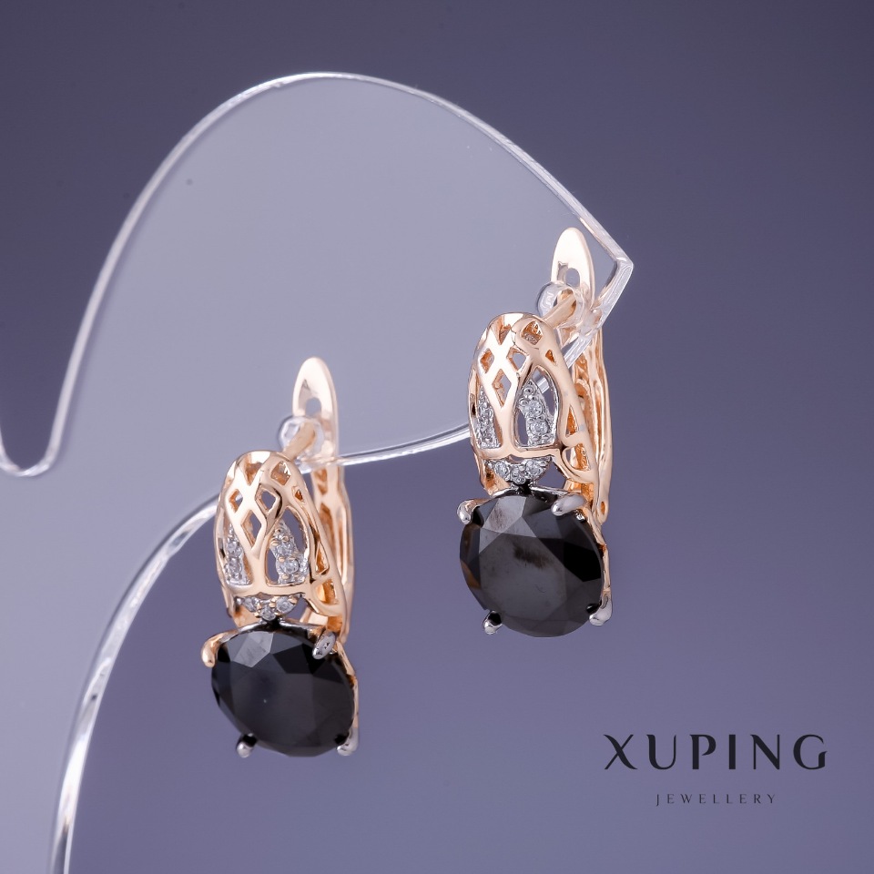 Earrings Xuping with black zircon 18x9mm '18K Gold Plating'