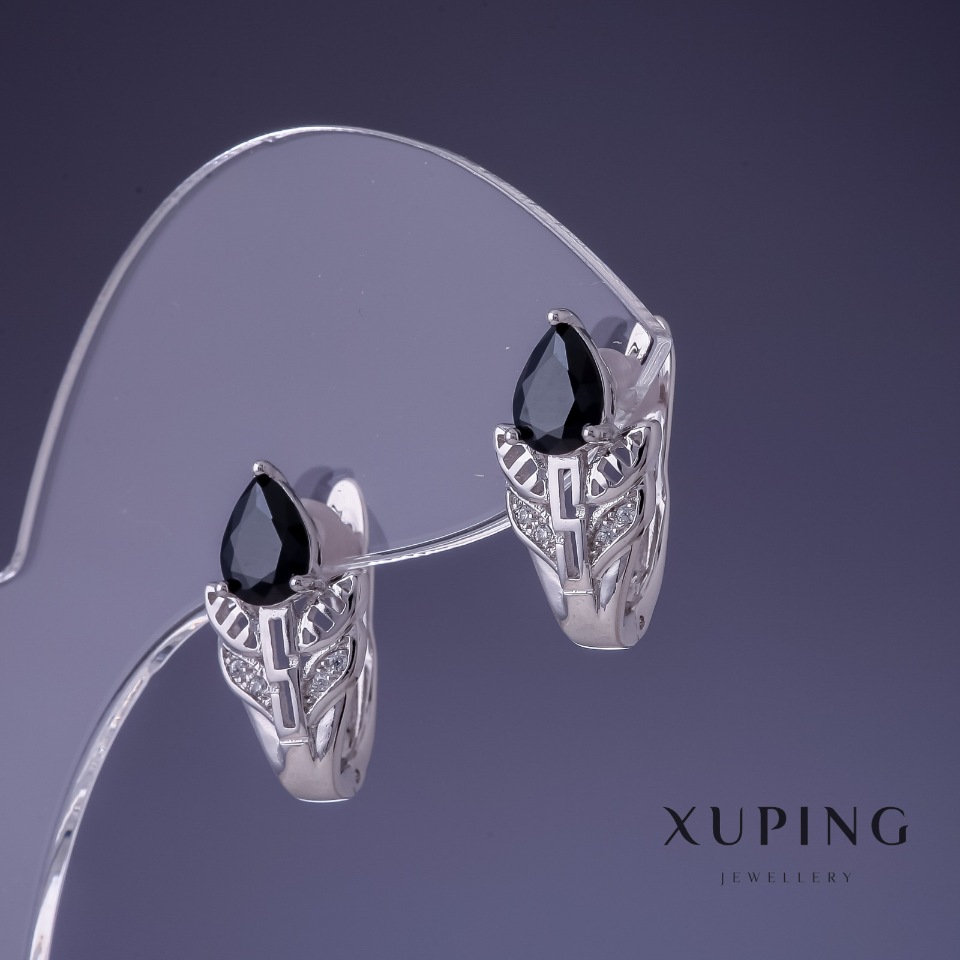 Xuping 17x10mm rhodium with black stone earrings