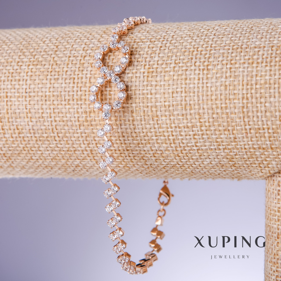 Xuping Bracelet with White Cubic Zirconia Infinity, Thickness 5–13 mm, Length 21 cm, 18K Gold Plating