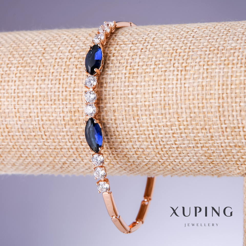 Xuping bracelet with blue zircons 'Sapphire', thickness 3-6 mm, length 19-20 cm, 18K gold plating