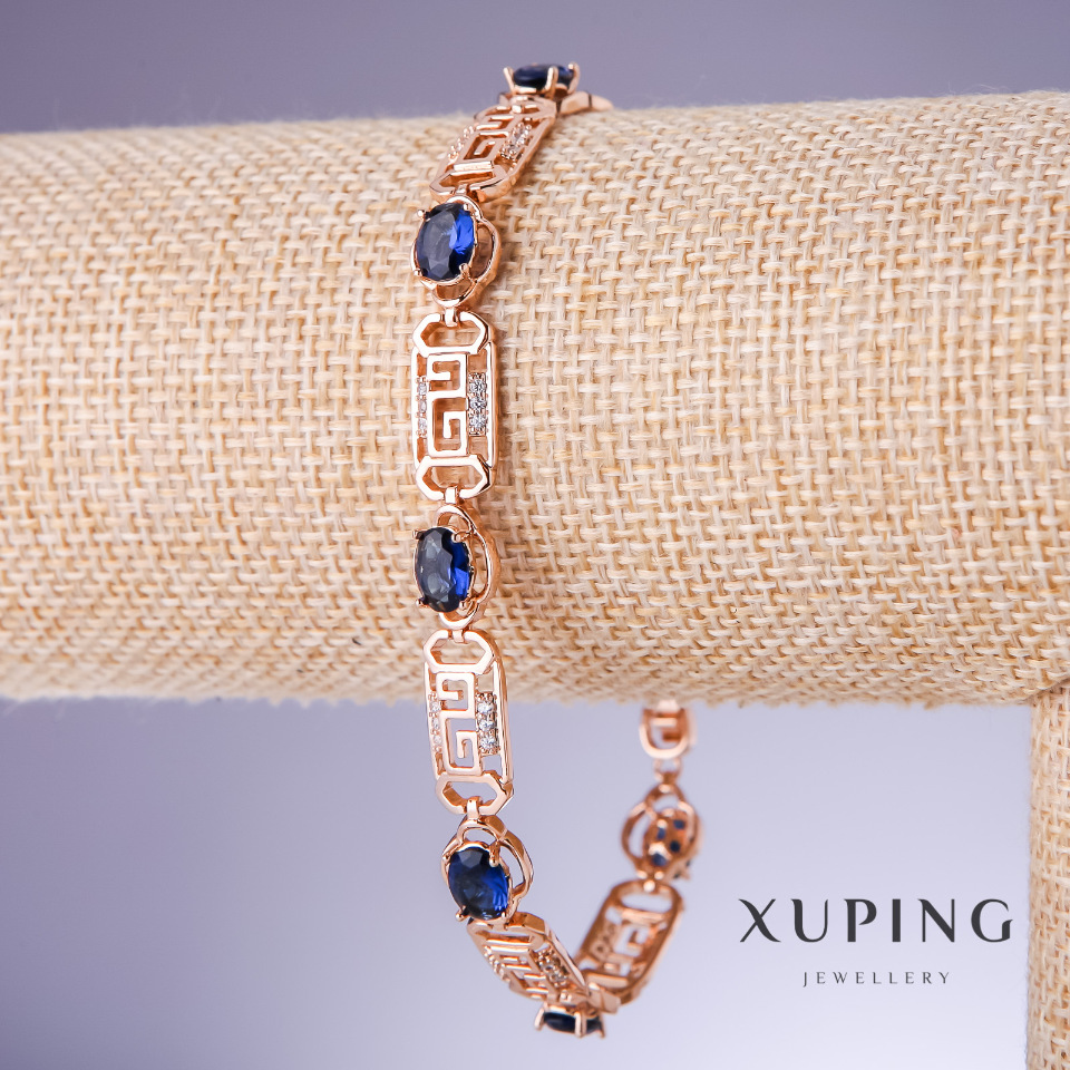 Bracelet Xuping with blue zircons "Sapphire", 8mm thickness, 18-20 cm length, 18K gold plating