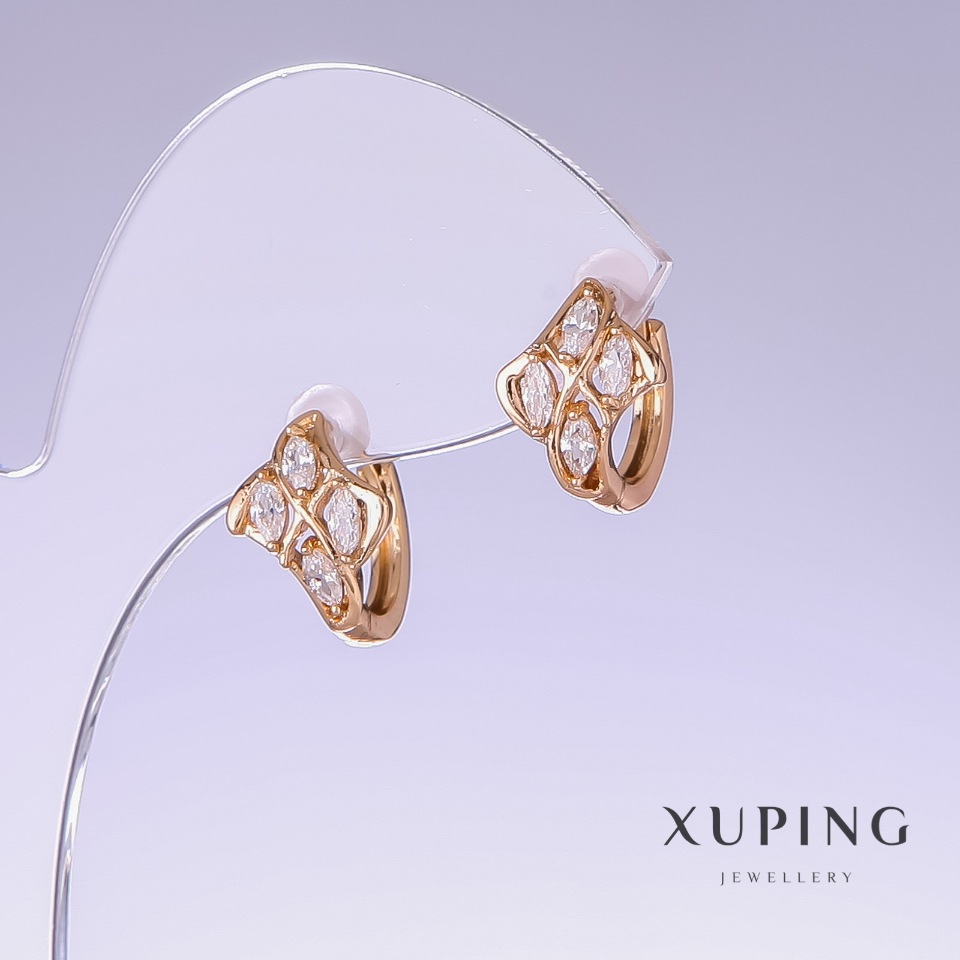 Xuping Earrings with White Zircon, 13 mm length, 9 mm thickness, 18K gold plating