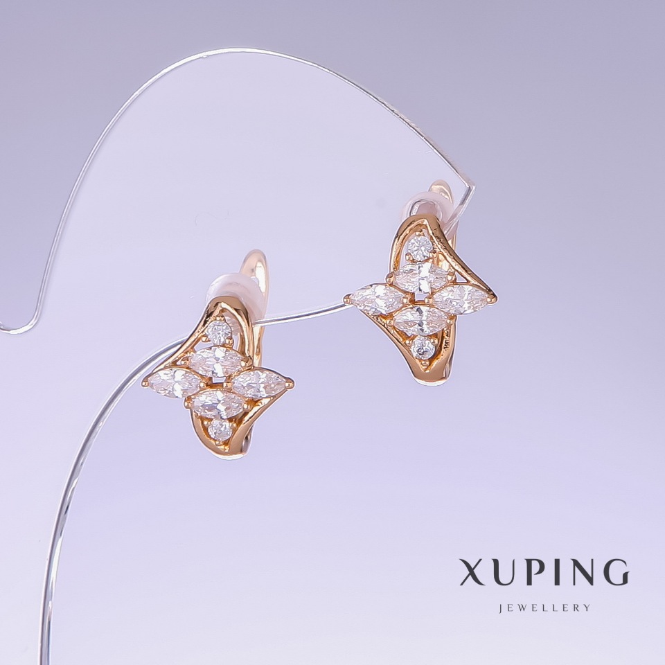 Xuping Earrings with White Zircon, 18k Gold Plating
