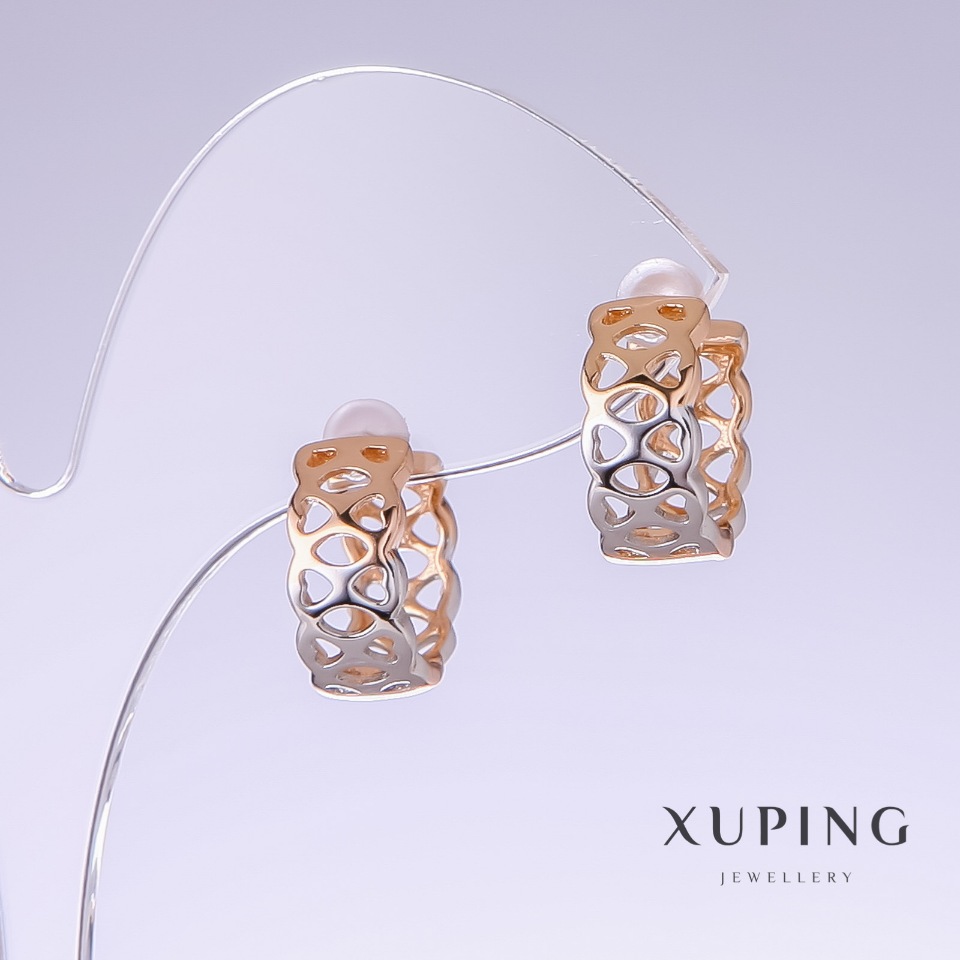 Xuping Earrings, length 14 mm, thickness 7 mm, rhodium plating, 18k gold plating