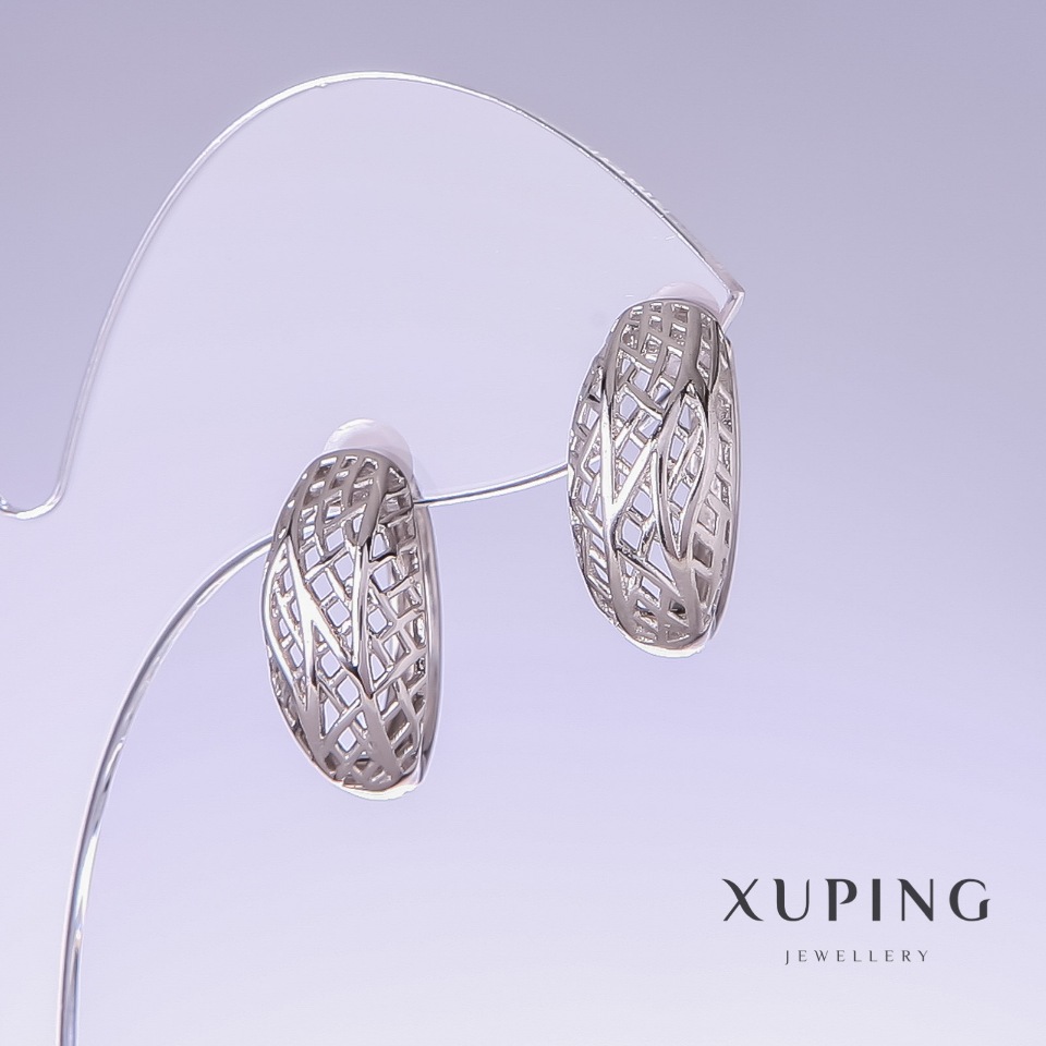 Xuping Earrings, 19mm length, 9mm thickness, Rhodium