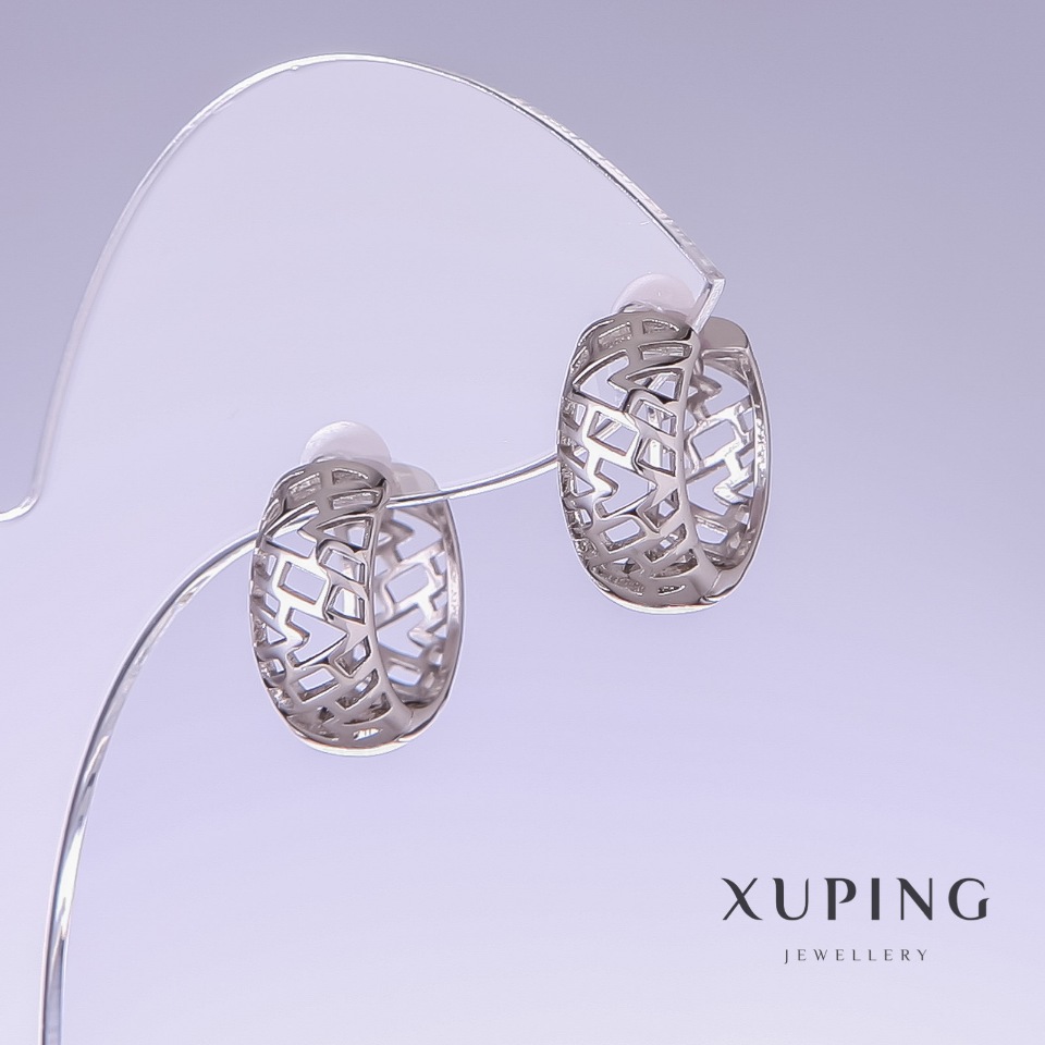 Xuping Rhodium-Plated Earrings, 16 mm Length, 7 mm Thickness