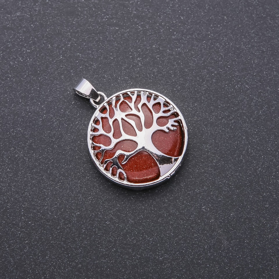 Aventurine Pendant 'Golden Sand' (synthetic) in a Tree setting, 27 mm diameter