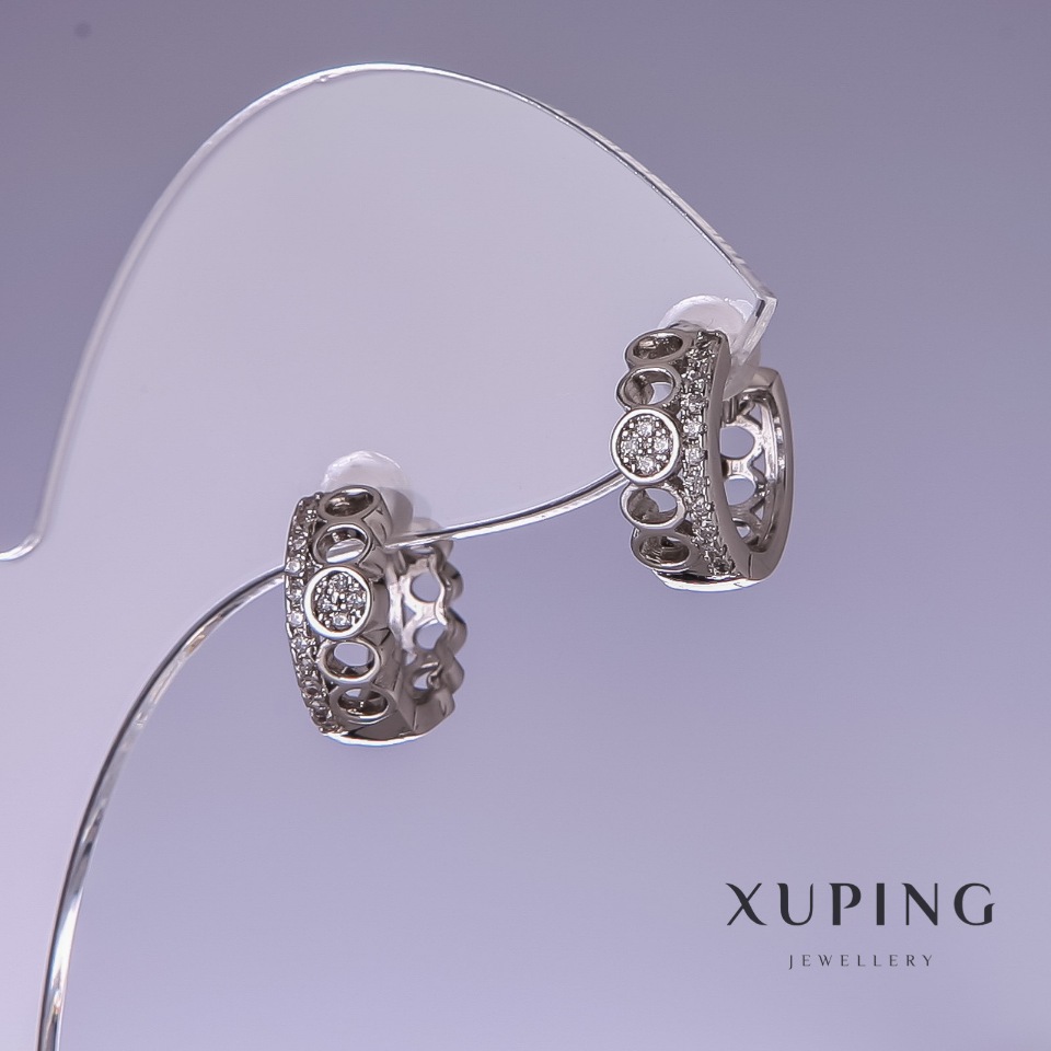 Xuping Earrings with White Crystals 5x12mm Rhodium-Plated