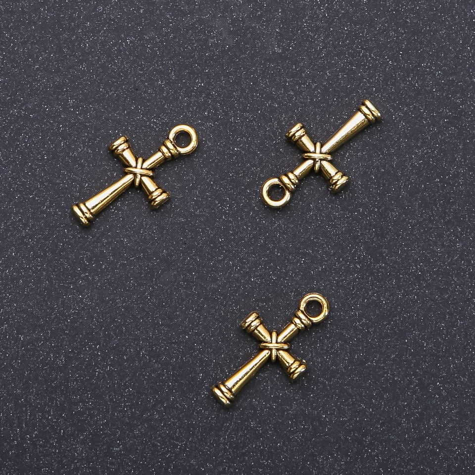 Pendant Findings Cross 'Gold', diameter 11mm, length 11mm, packaging 20 g, 25 pcs. (+ -)