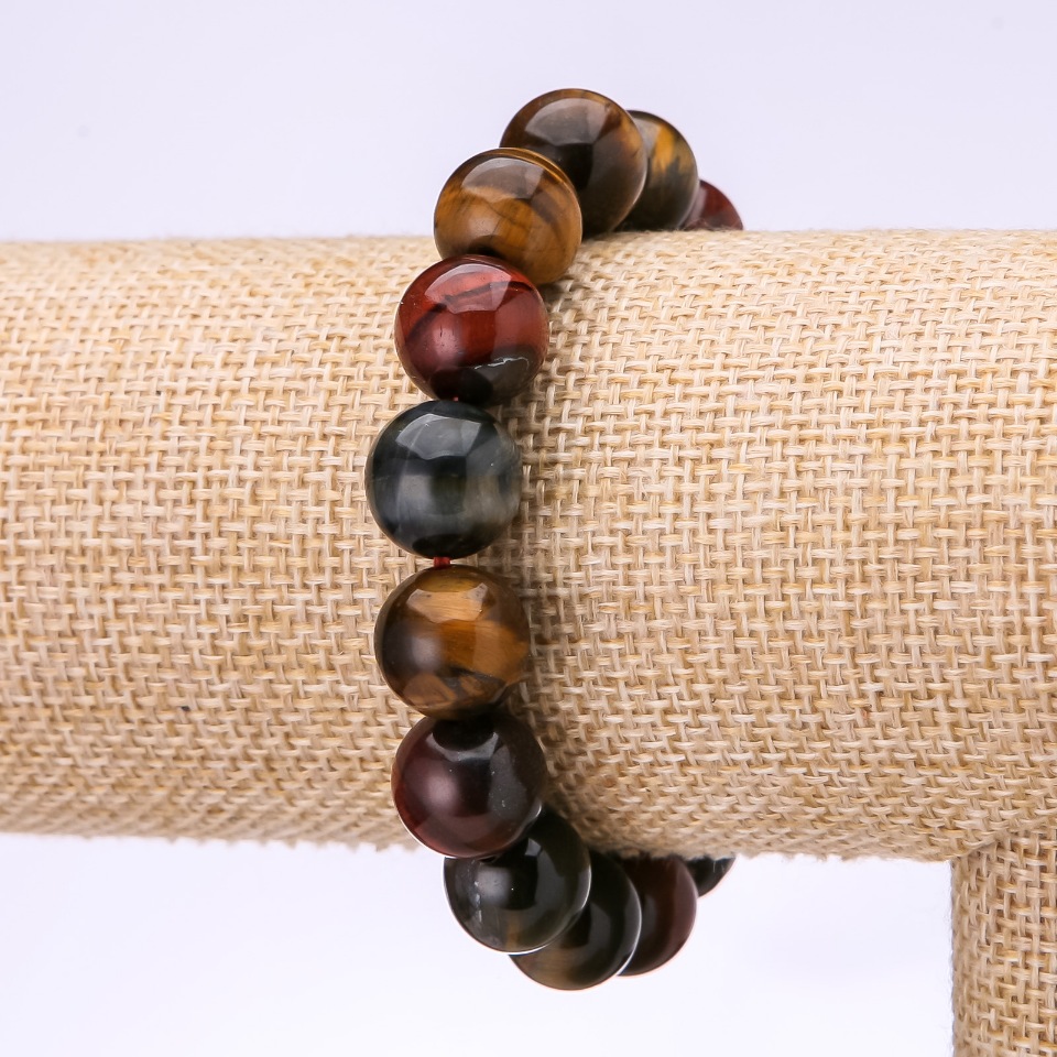 Bracelet Bull's Eye, Hawk's Eye, Tiger's Eye, 12 mm diameter, 18 cm circumference on elastic