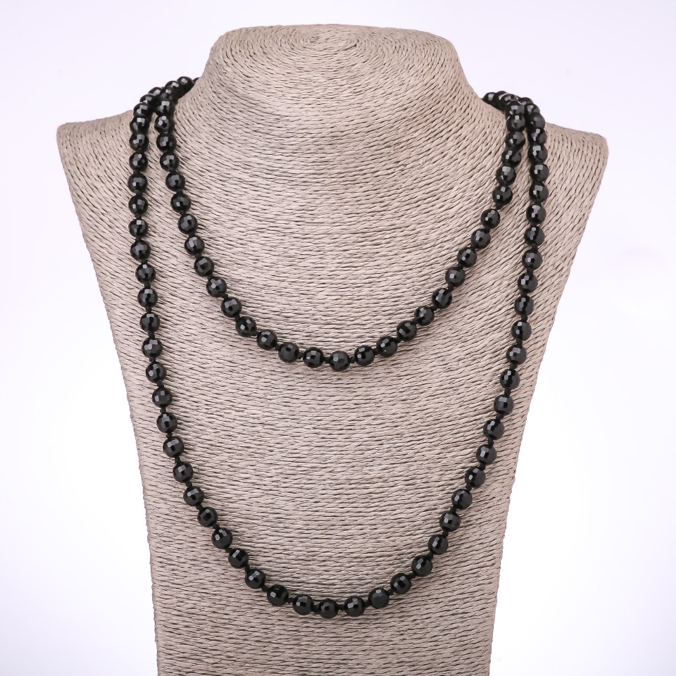 Necklace with artificial agate and black Czech glass, 8 mm faceted beads, 120 cm length
