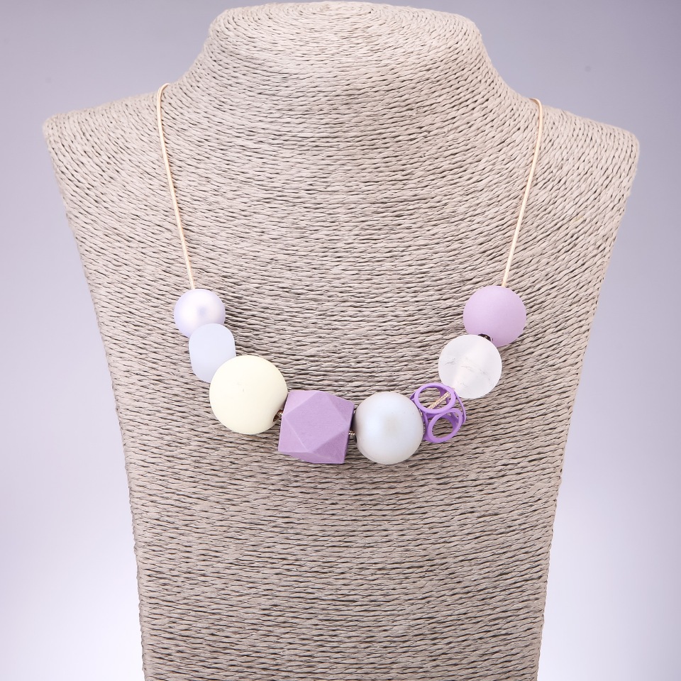 Geometric Necklace with Wooden Beads