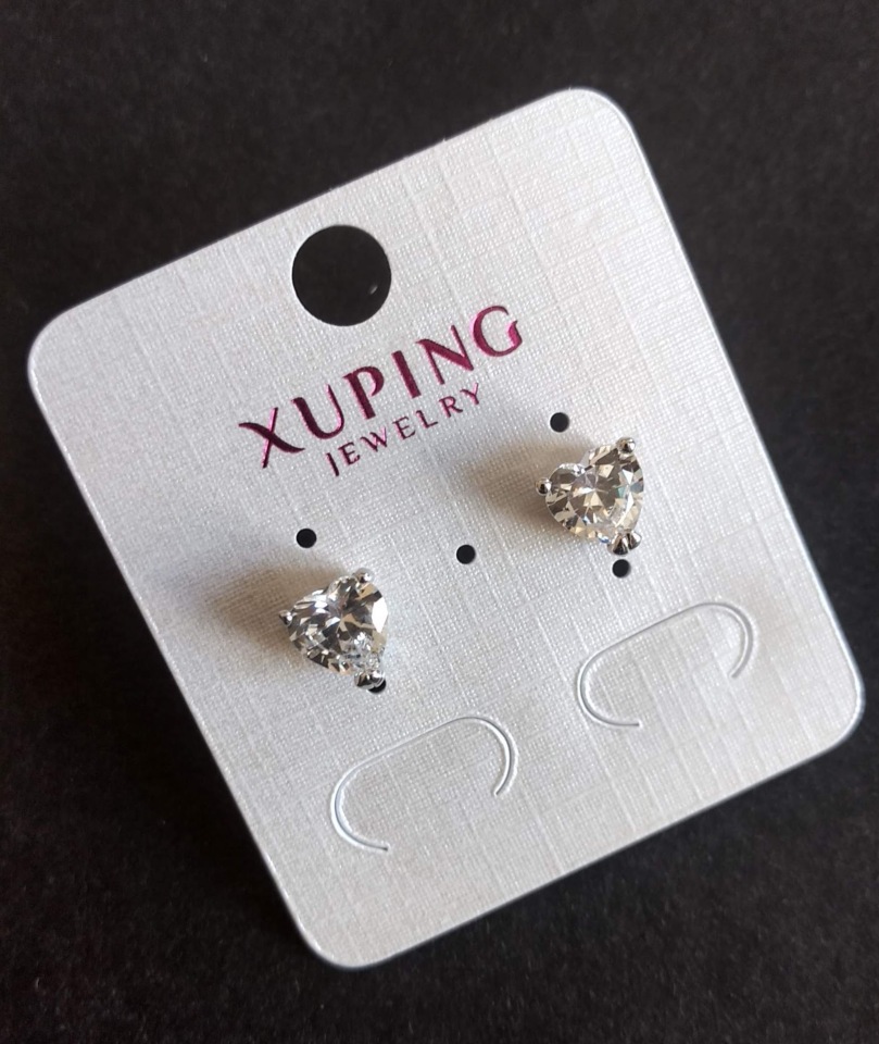 Xuping Heart-Shaped Stud Earrings, 8mm diameter, 8mm length, rhodium color